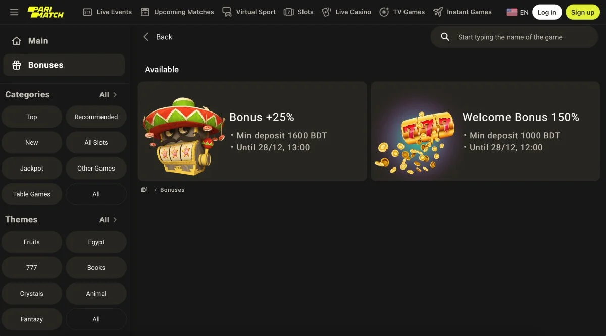 Parimatch Casino Bonus Program