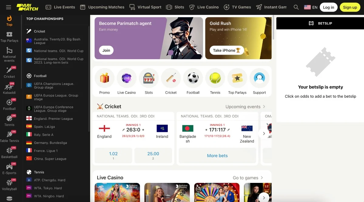 Parimatch Casino Homepage