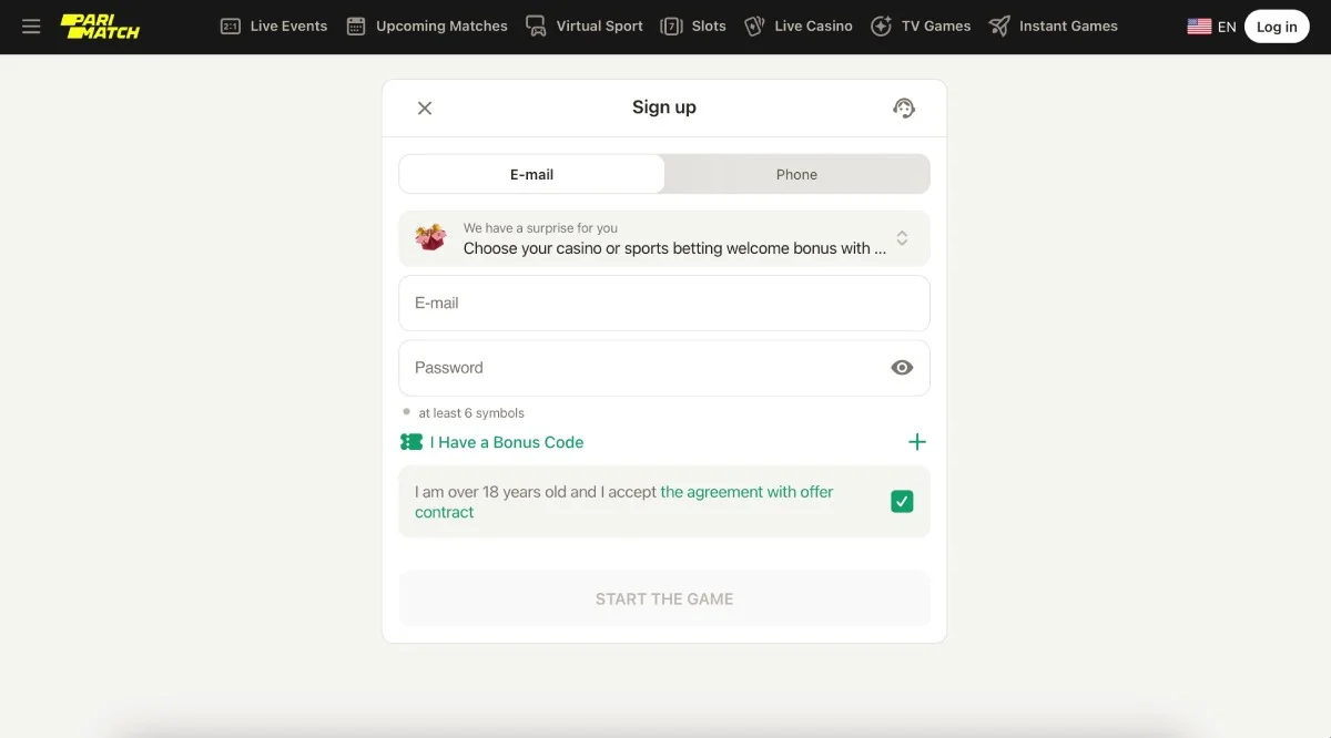 Parimatch Casino Registration
