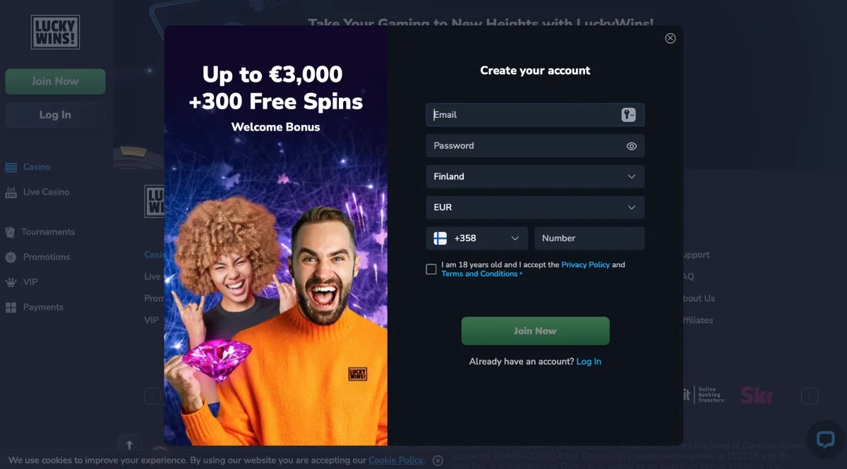 LuckyWins Casino Registration