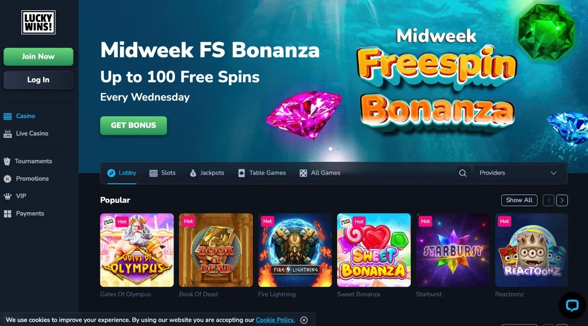 LuckyWins Casino Homepage