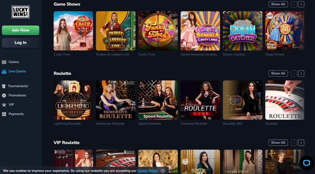 LuckyWins Casino Live Casino