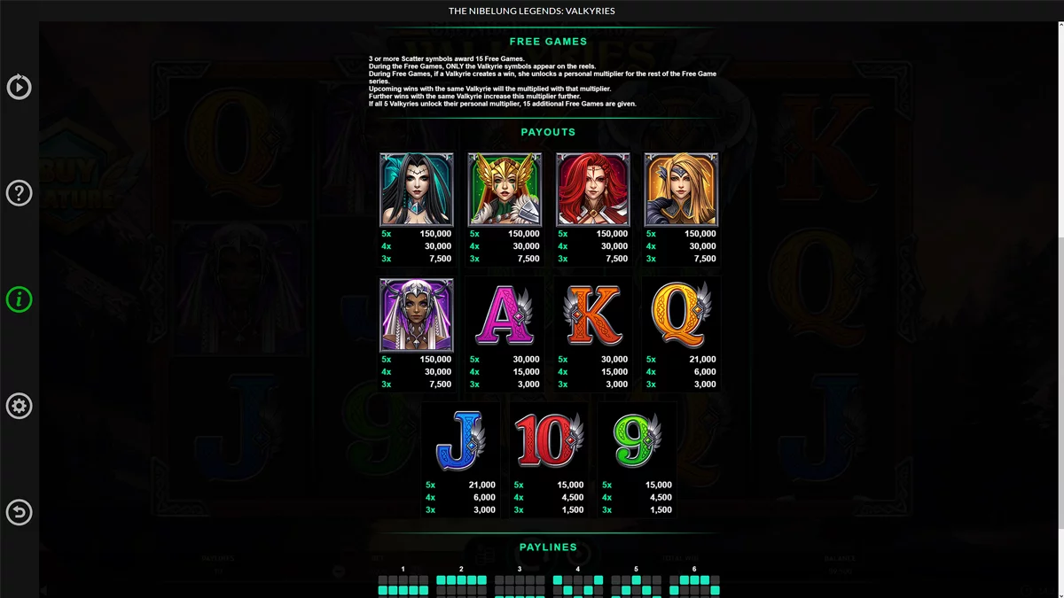 Valkyries The Nibelung Legends Paytable 2