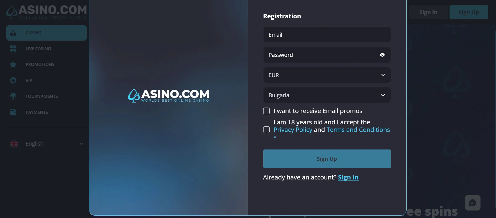 Asino Casino Registration