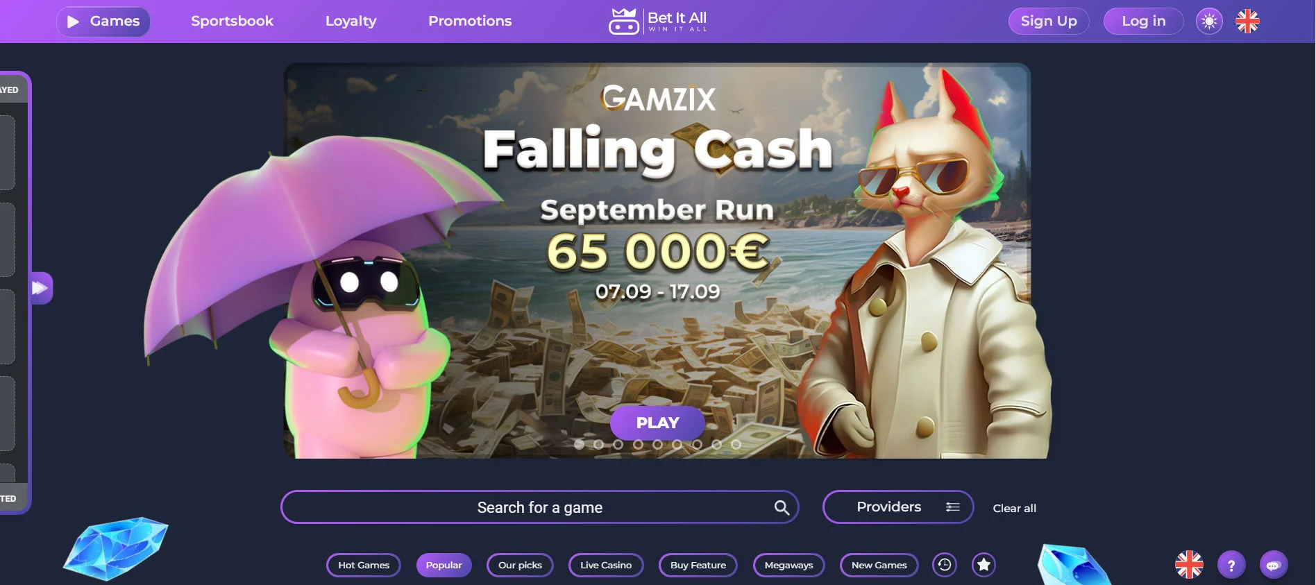 Betitall Casino Home Screen