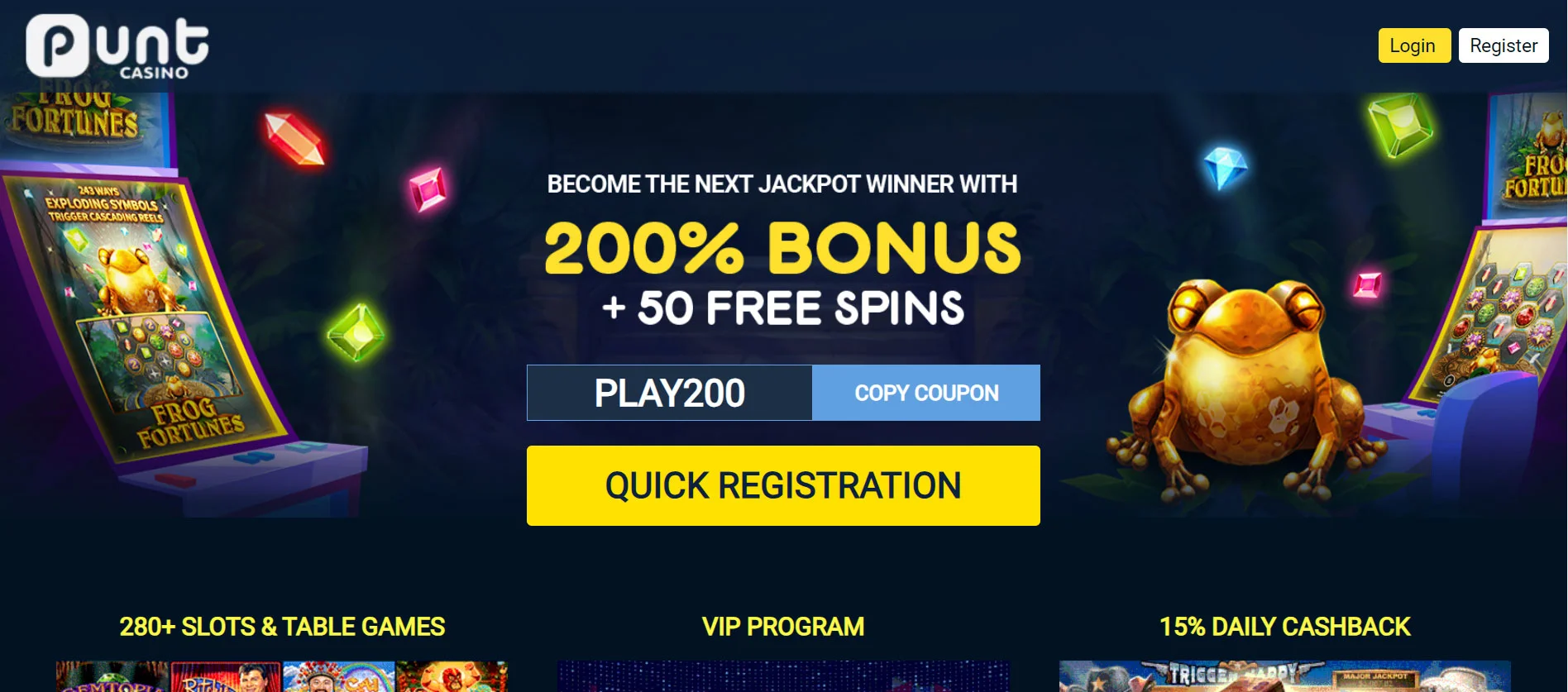 Punt Casino Home Screen