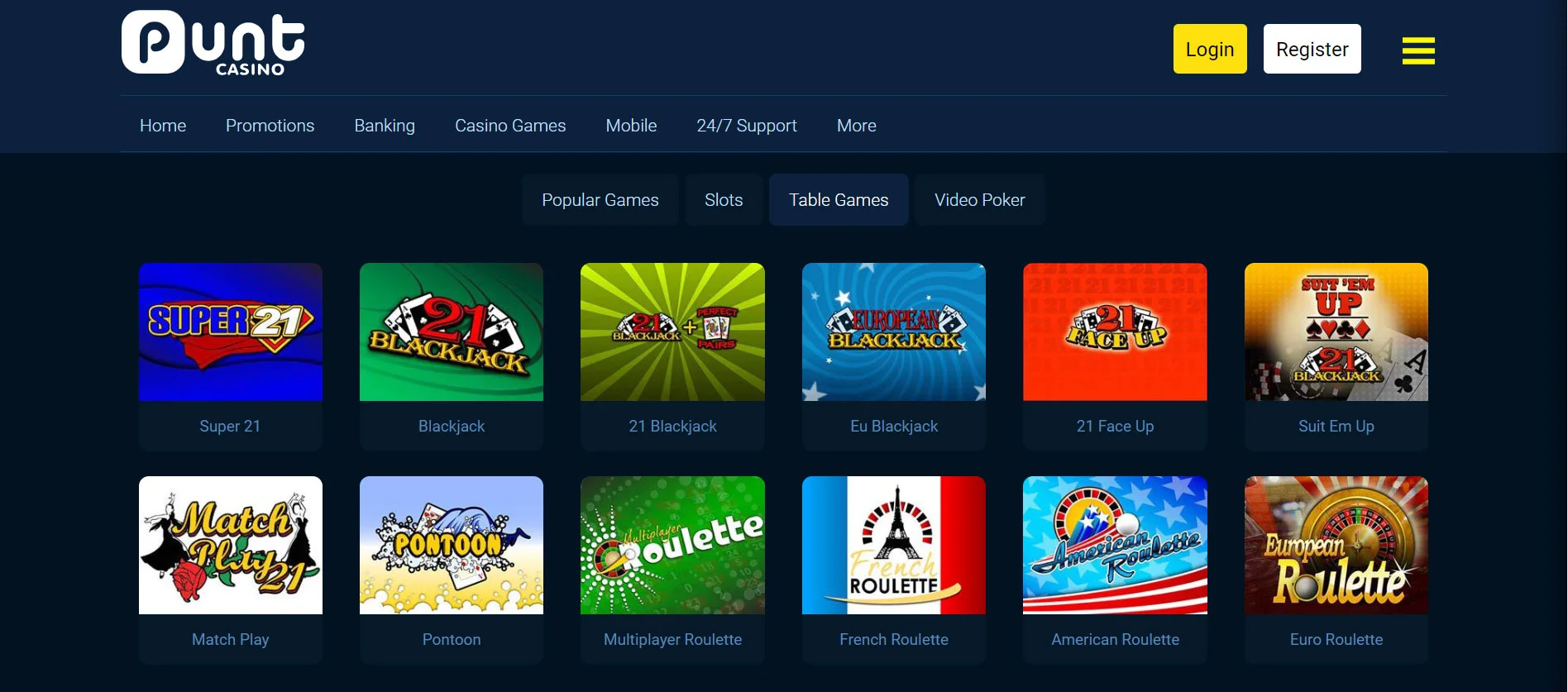 Punt Casino Table Games