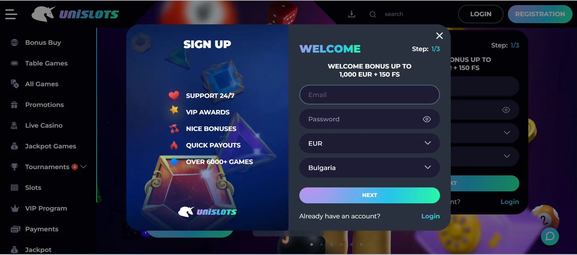 Unislots Casino Registration