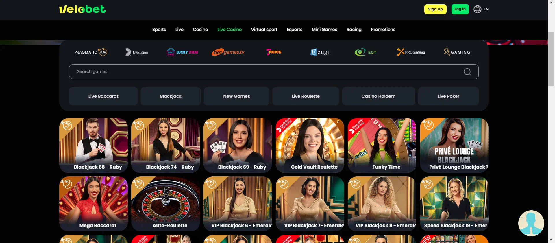 Velobet Casino Live Casino