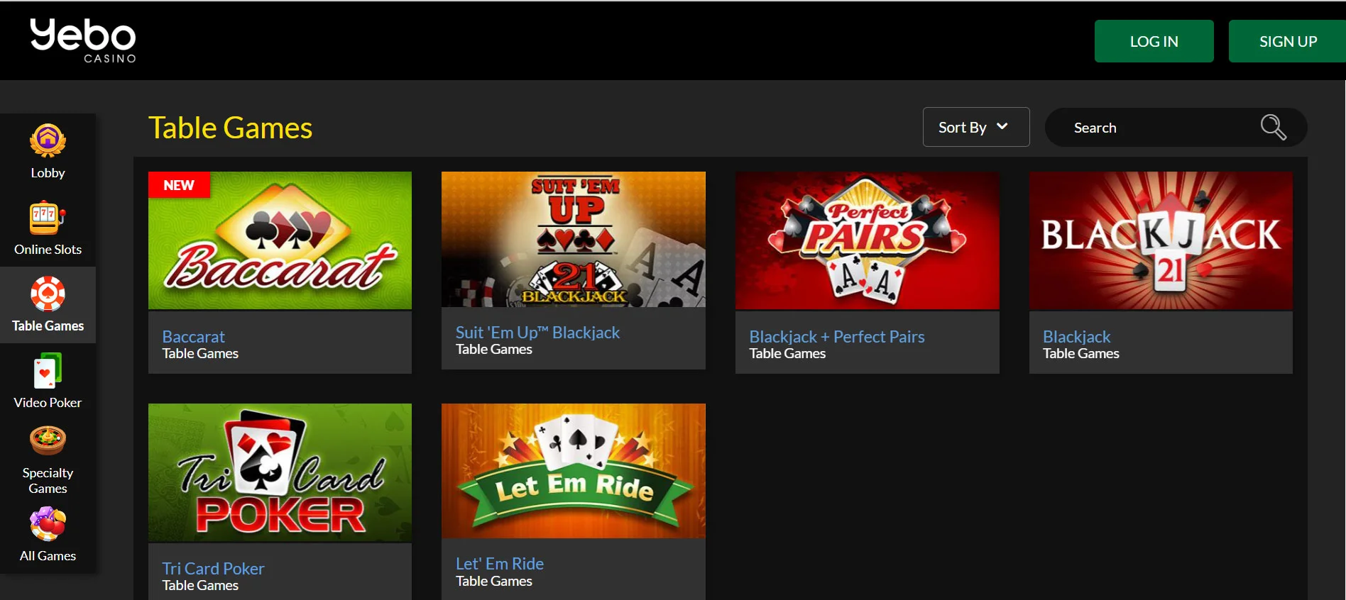 Yebo Casino Table Games