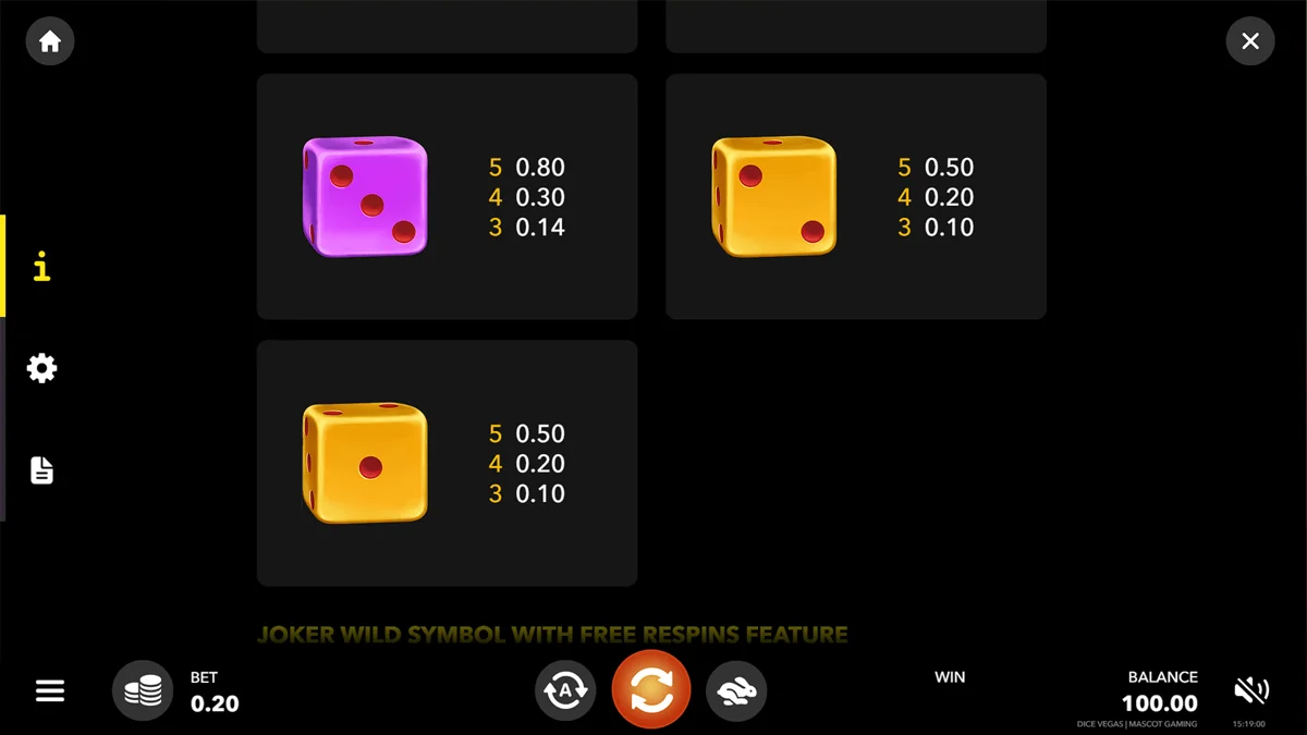 Dice Vegas Paytable 2