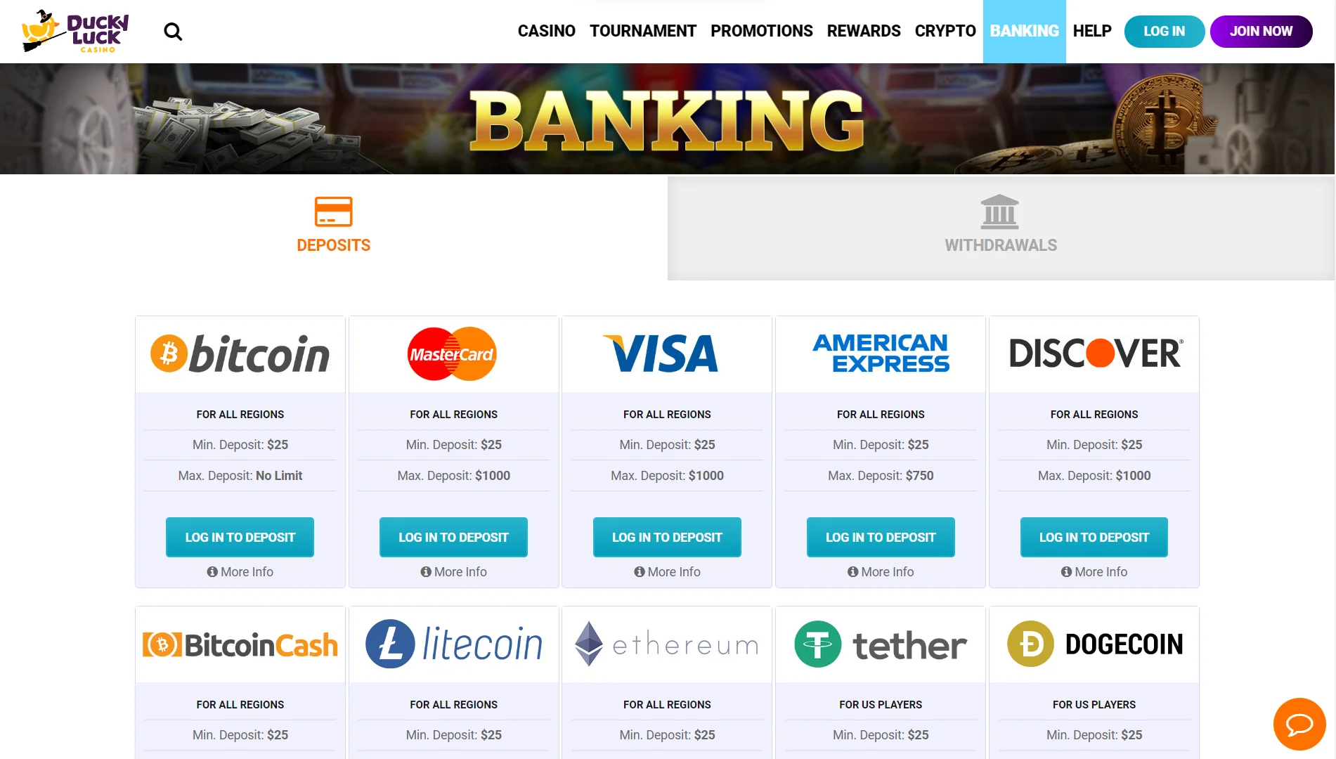 DuckyLuck Casino Banking