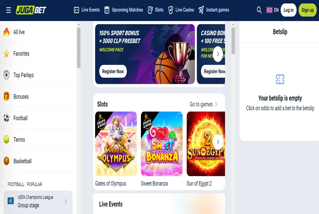 JugaBet Casino Desktop View