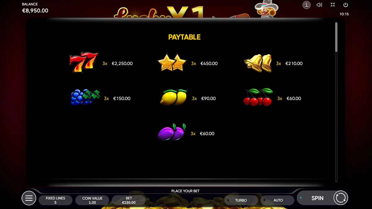 Lucky Streak X Paytable