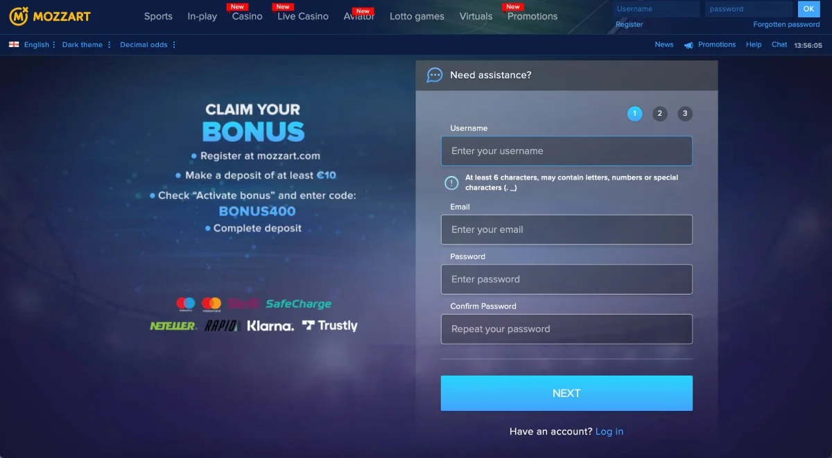 Mozzart Casino Registration