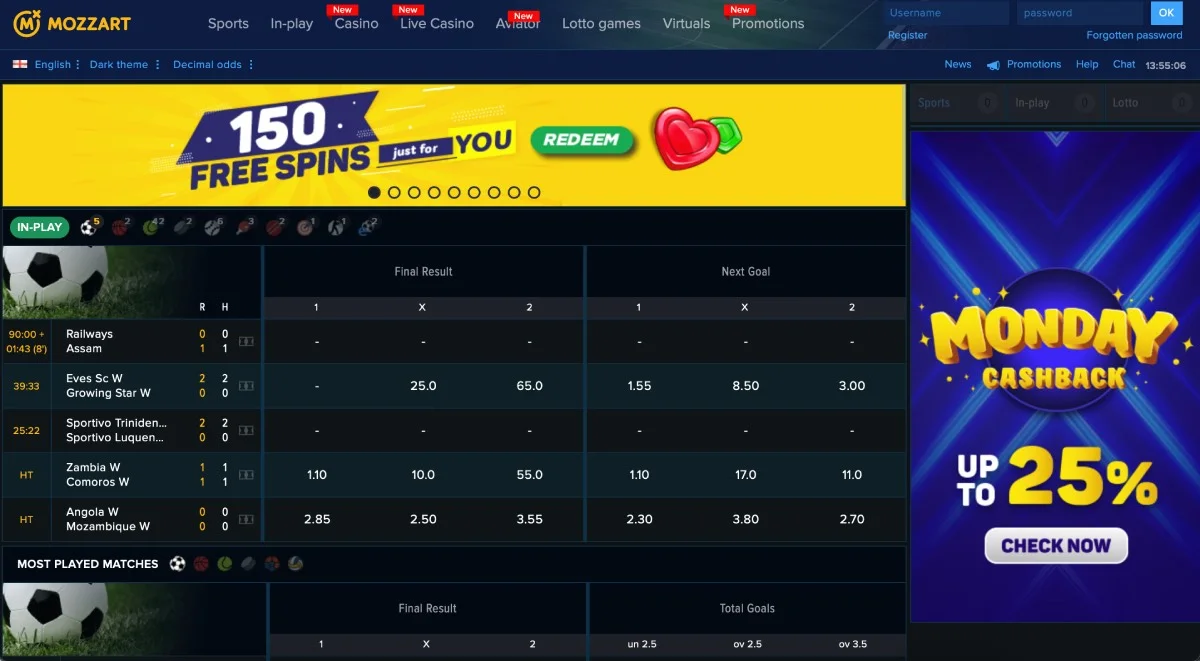 Mozzart Casino Homepage