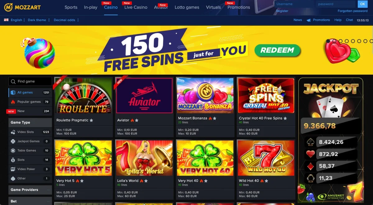 Mozzart Casino Game Selection