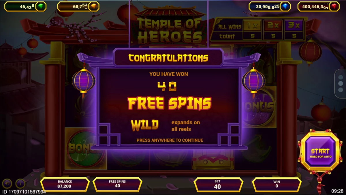 Temple of heroes Free Spins