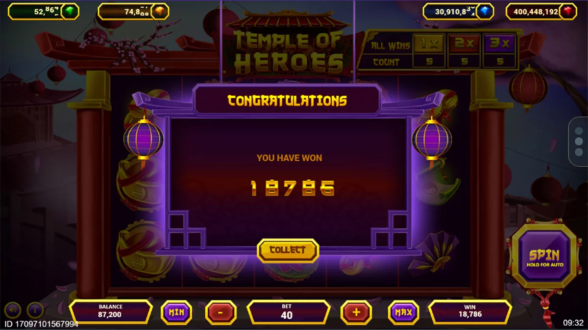 Temple of heroes Total Win