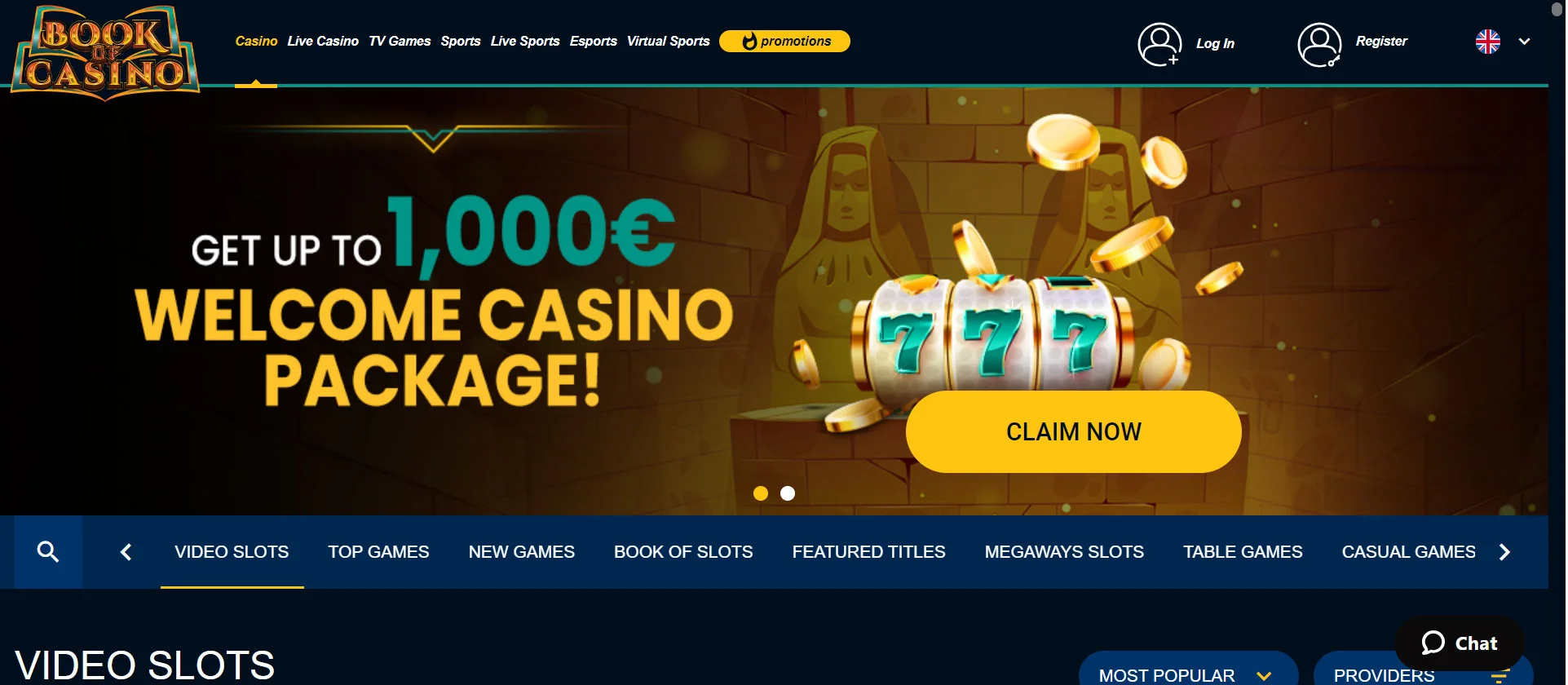 BookofCasino Home Screen
