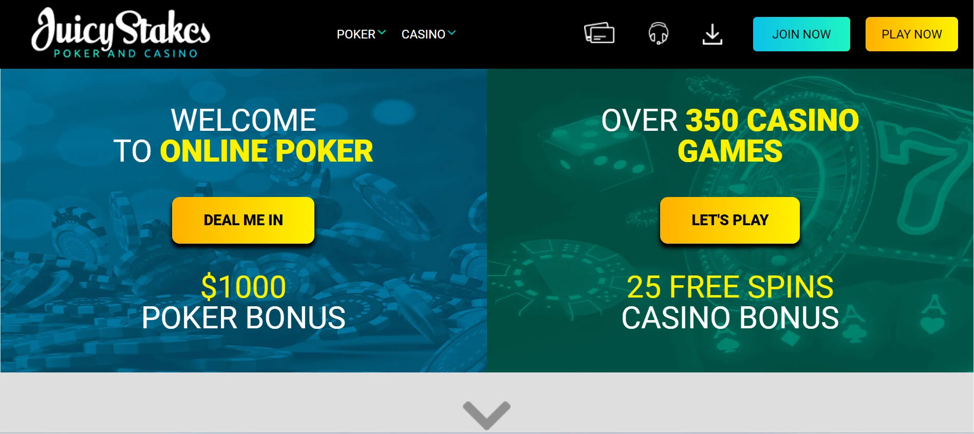 JuicyStakes Casino Home Screen