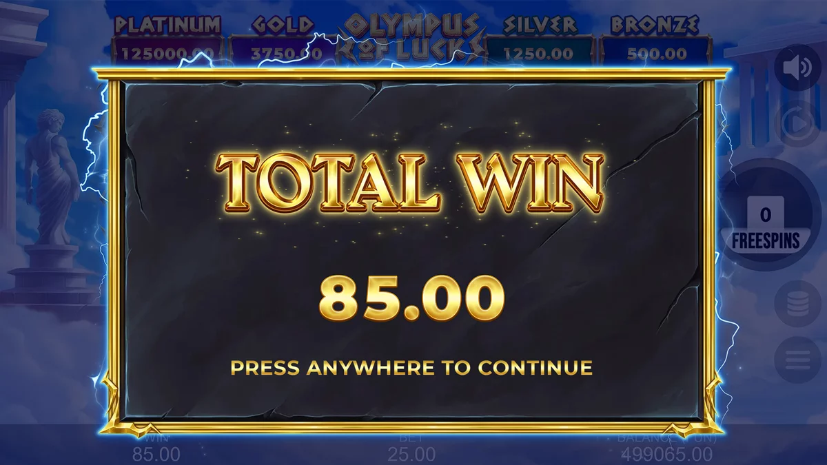 Olympus of Luck Hold The Spin Free Spin Win