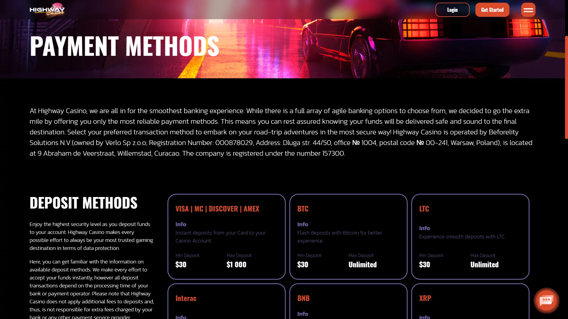 Highway Casino Payment Methods