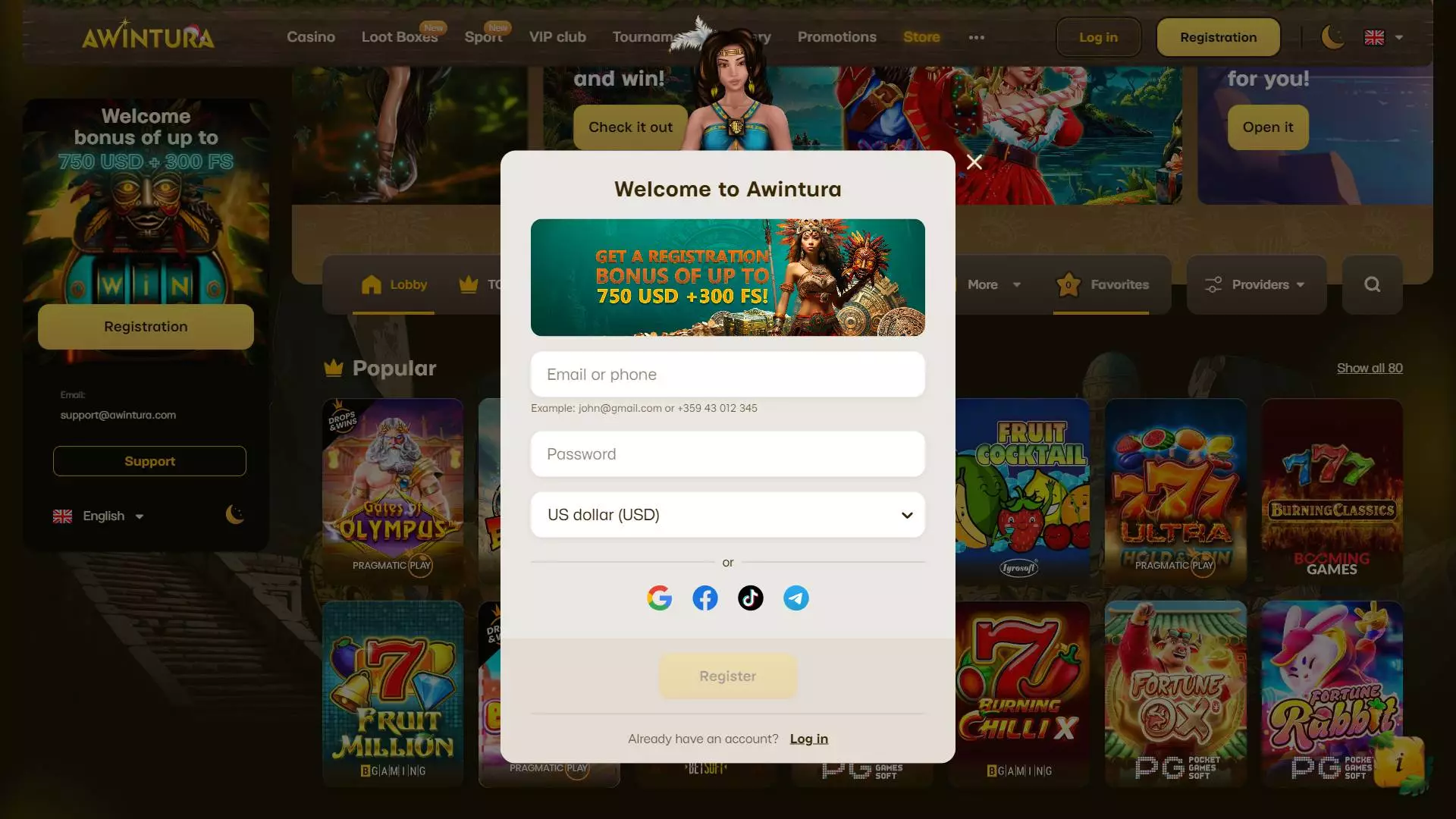 Awintura Casino Registration Form