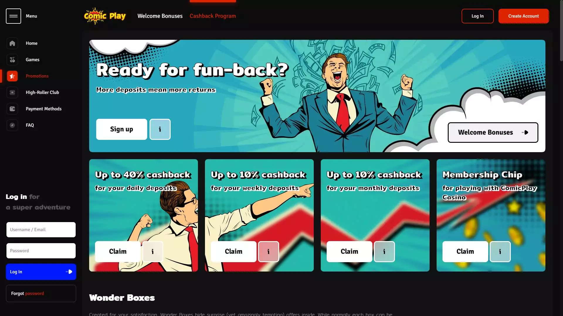 ComicPlay Casino Cashback Program