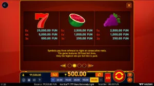 Hot Slot 777 9 Stars Jackpot Paytable