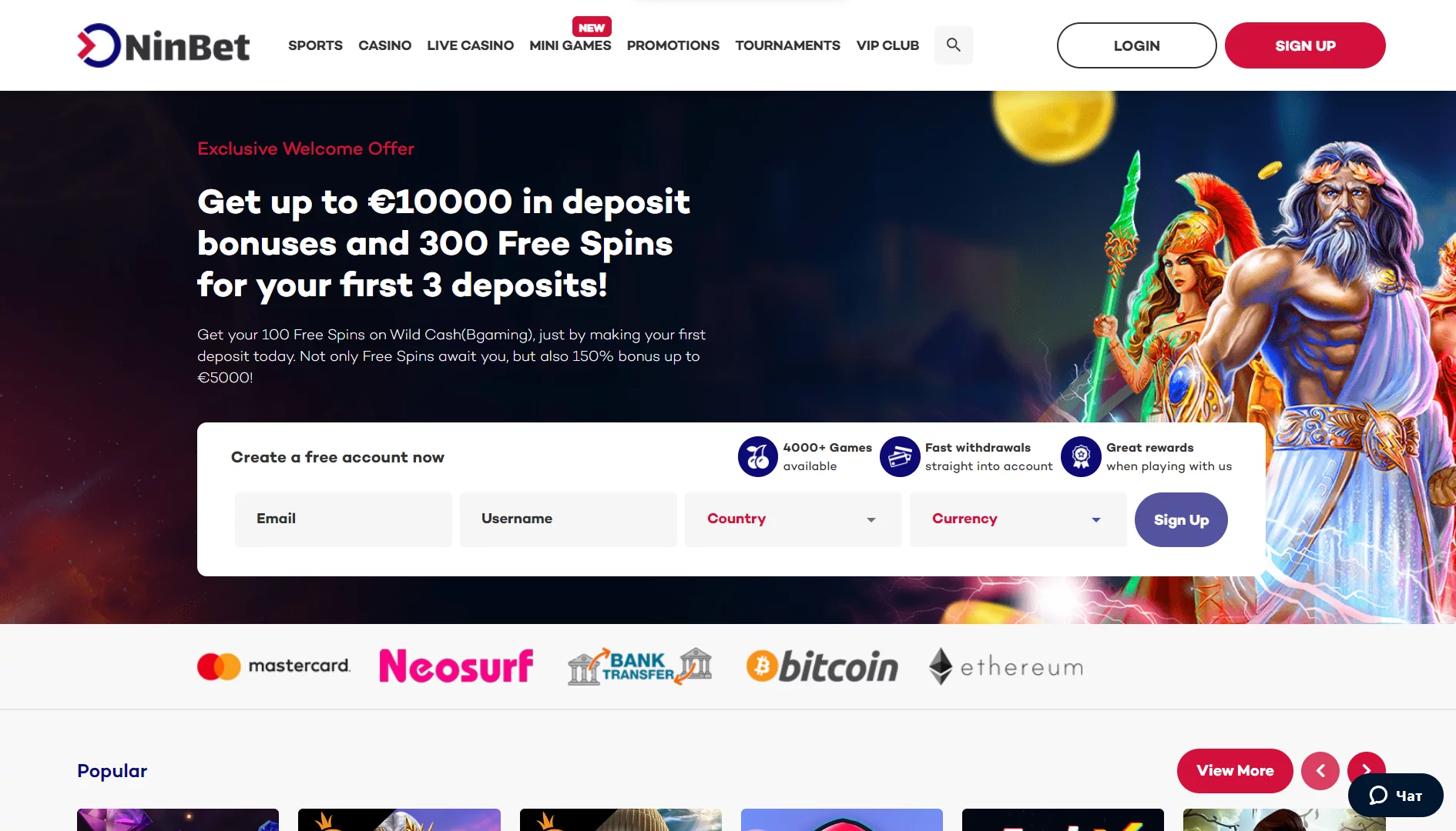 NinBet Casino Home Page
