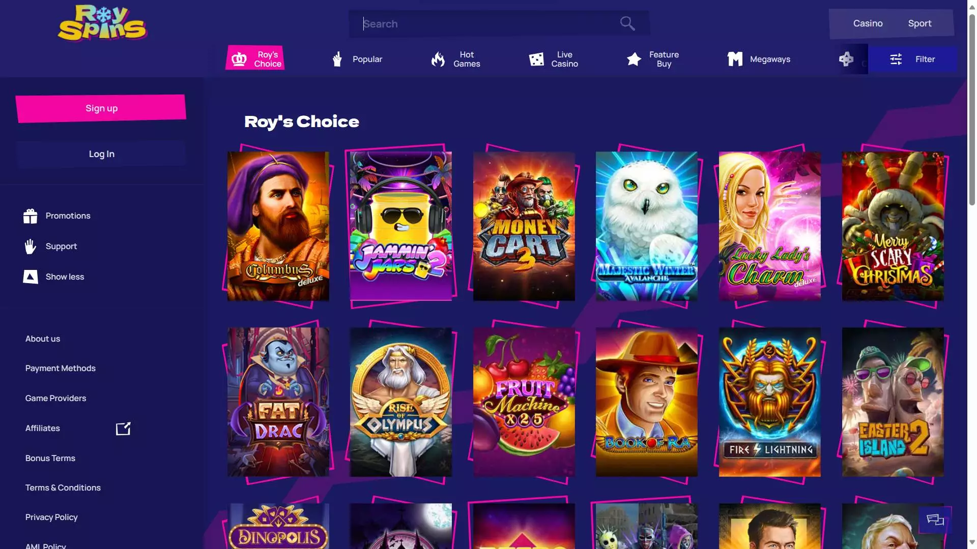 Roy Spins Casino Games