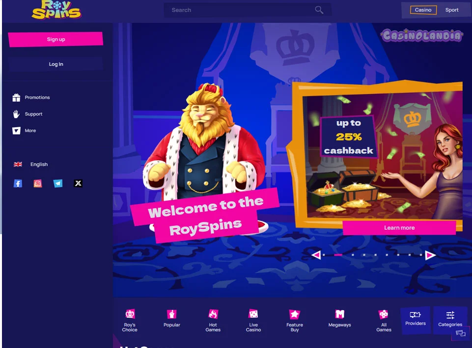 RoySpins Casino Tablet View