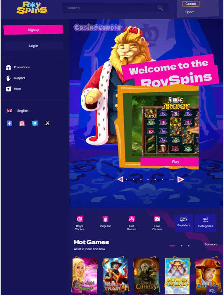 RoySpins Casino Tablet View