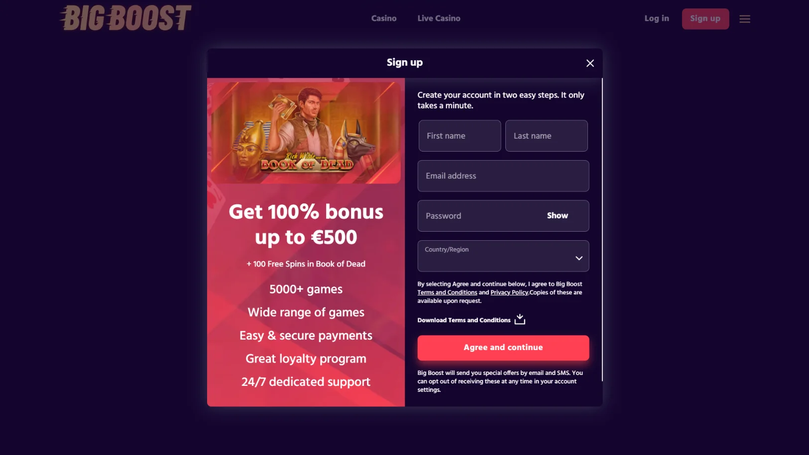 Big Boost Casino Sign up