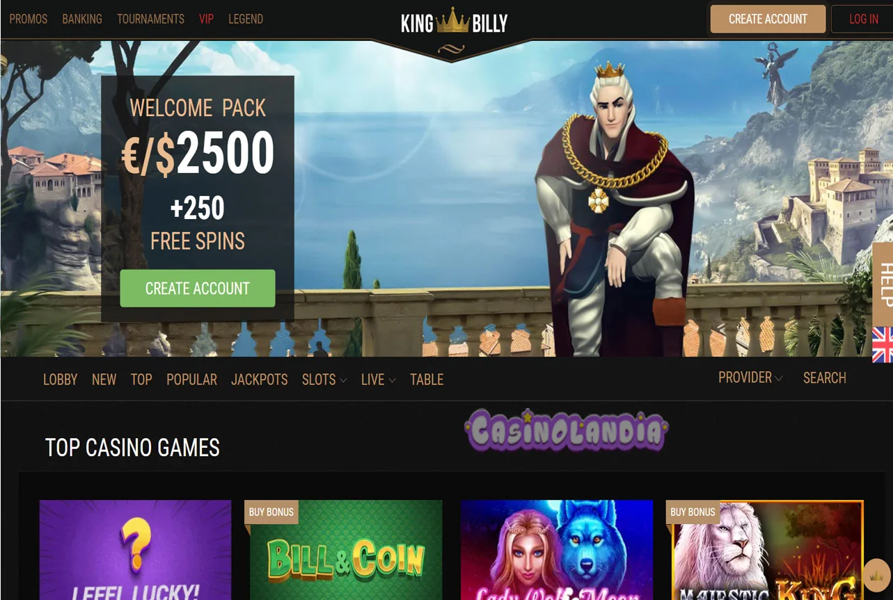King Billy Casino Desktop View