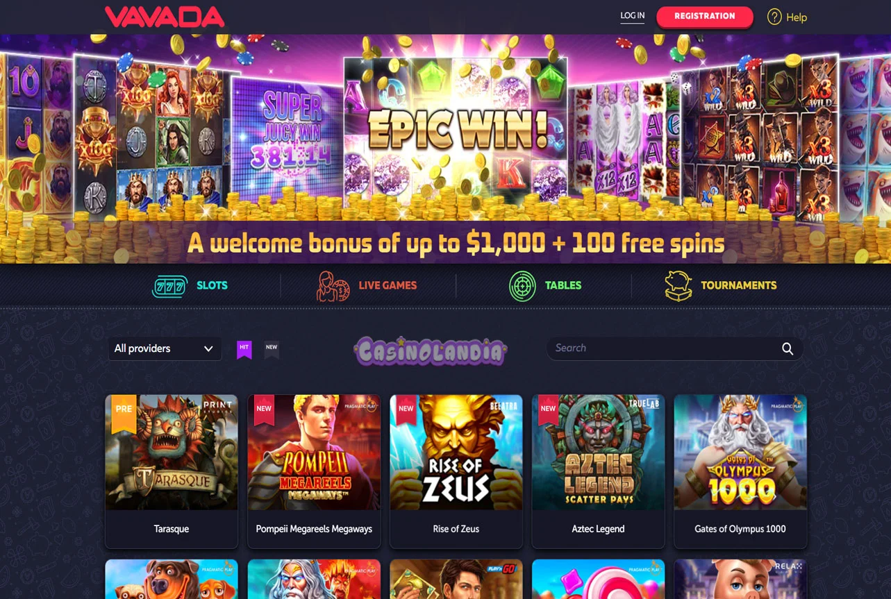 VAVADA Casino Desktop View