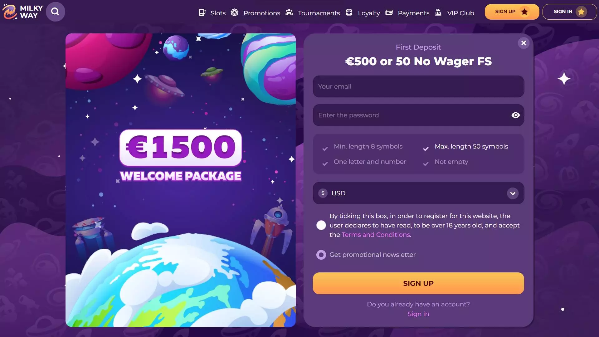 MilkyWay Casino Sign Up