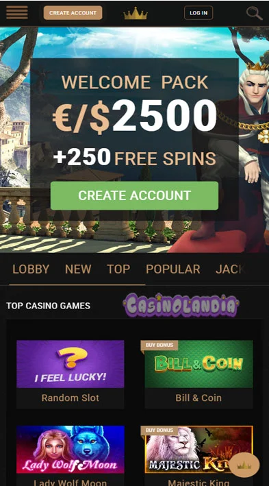 King Billy Casino Mobile View