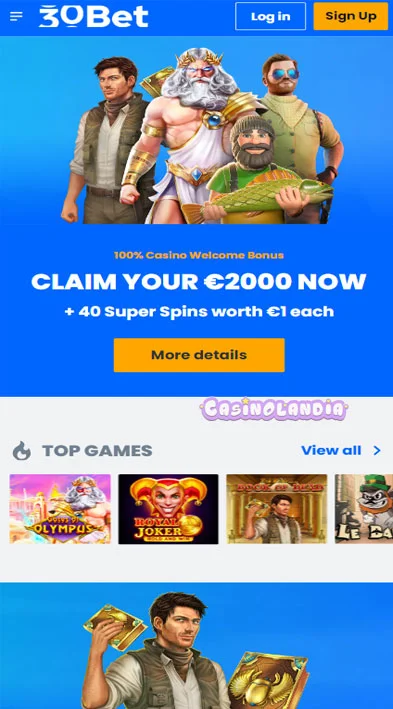 30Bet Casino Mobile View
