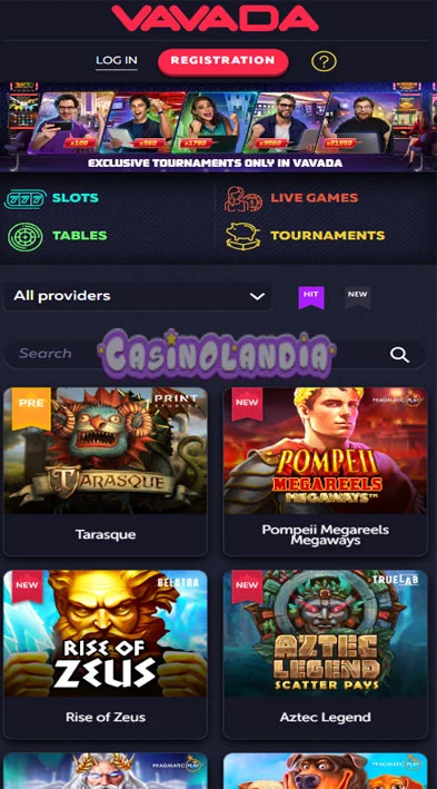 VAVADA Casino Mobile View