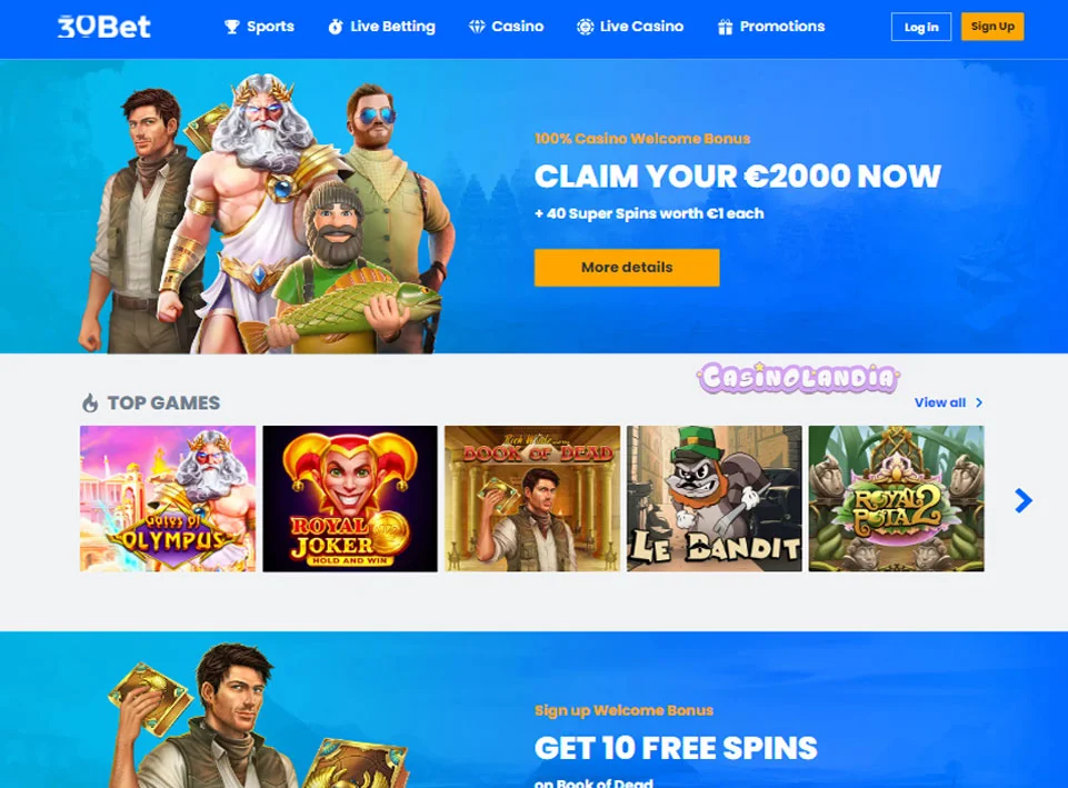 30Bet Casino Horizontal View