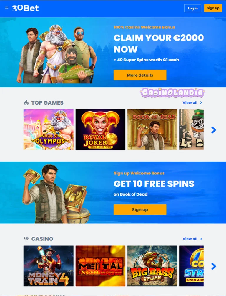 30Bet Casino Vertical View