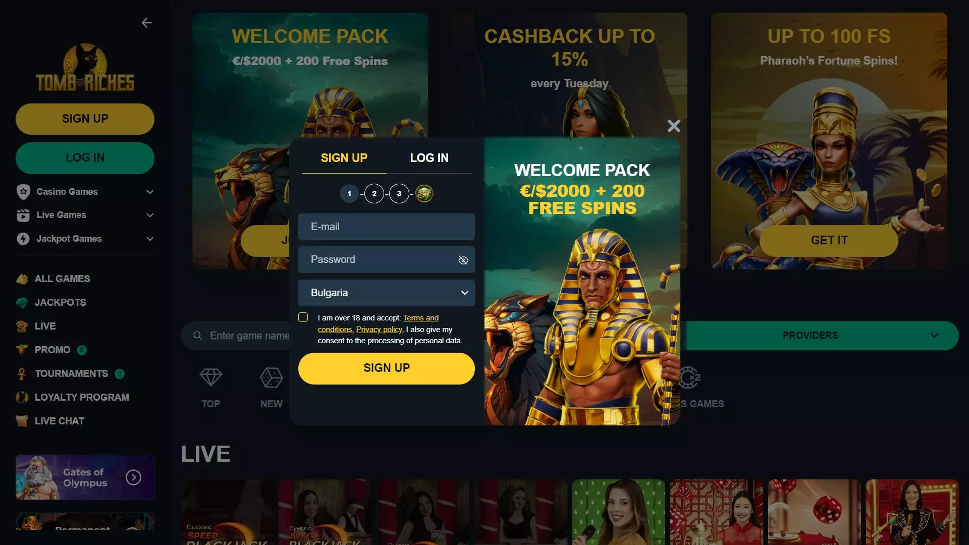 TombRiches Casino Registration