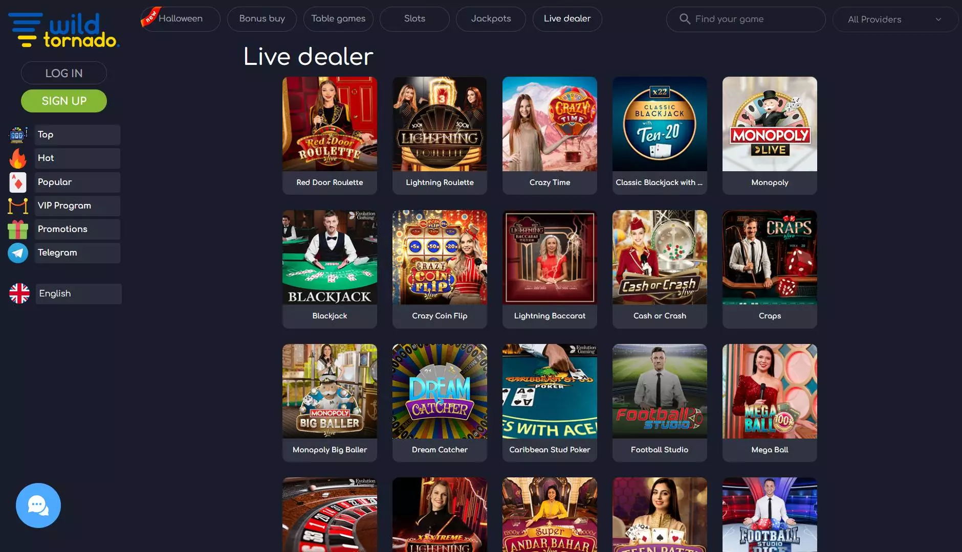 WildTornado Casino Live Dealer Games