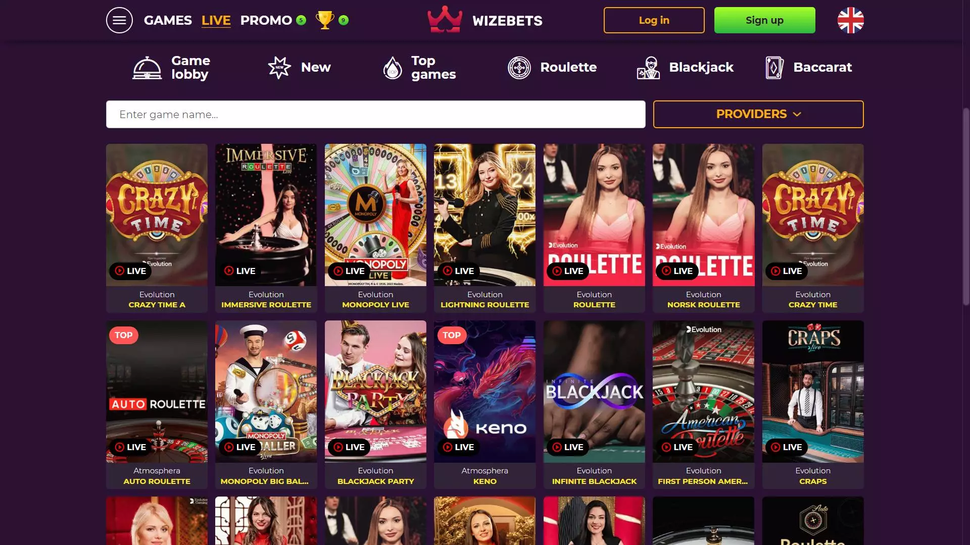 Wizebets Live Games