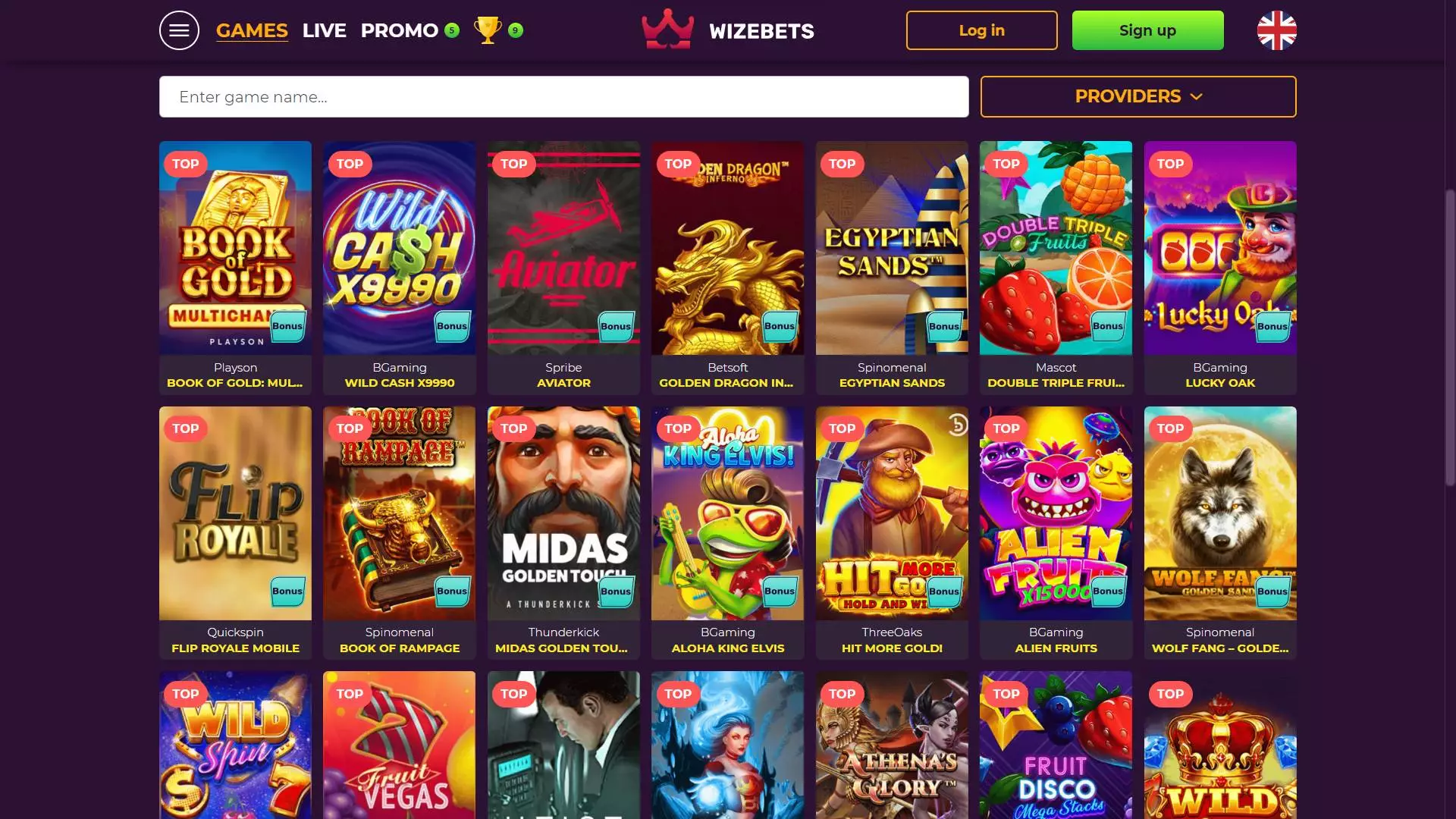 Wizebets Top Games