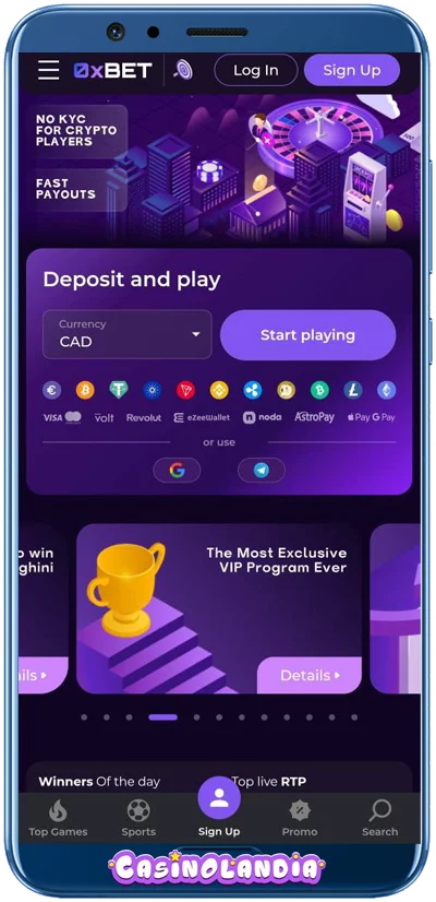 0xbet Casino Mobile View