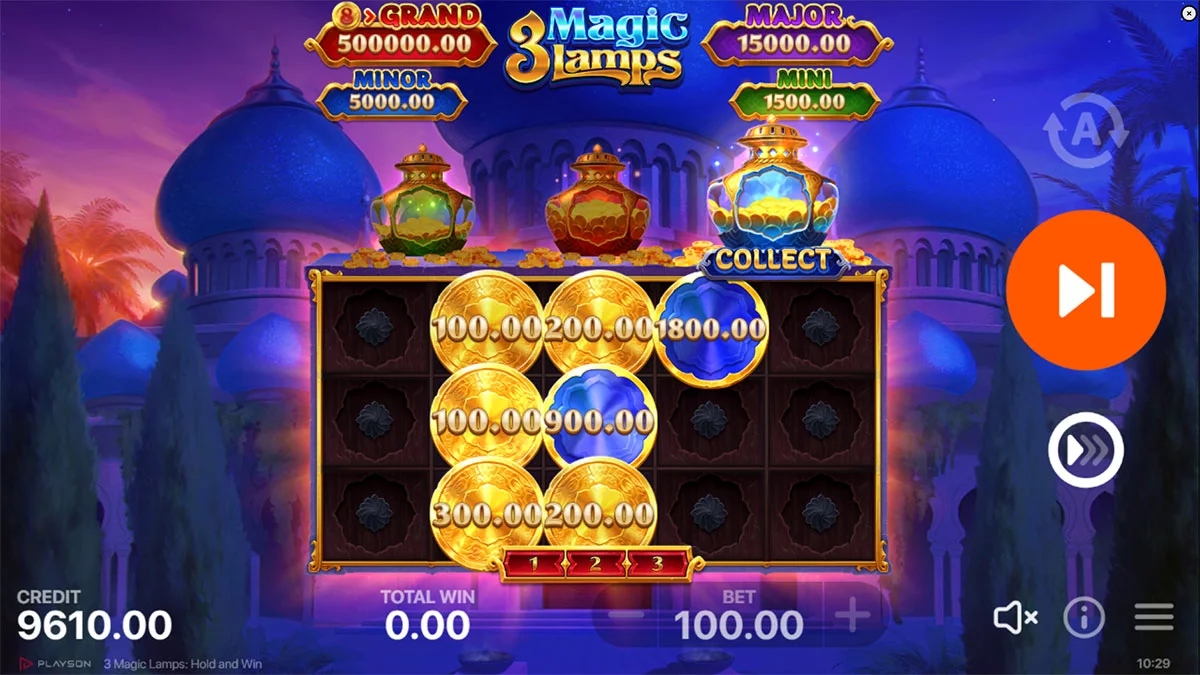 3 Magic Lamps Hold and Win Bonus