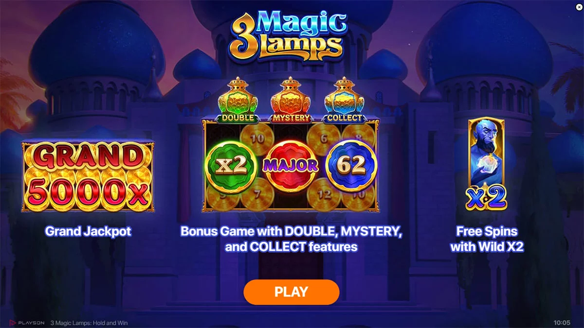 3 Magic Lamps Hold and Win Homescreen